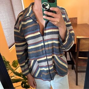 Vintage 90s Y2K Rampage Striped Zip-Front Sweatshirt Jacket in Blue, Gray, Tan
